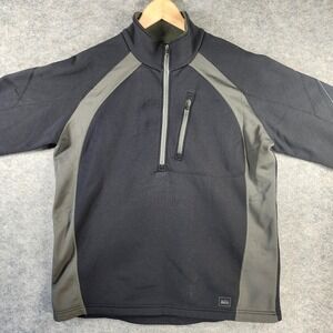 REI Mens Half Zip Fleece Pullover Black Grey Large Gorpcore Outdoor Utility Mock